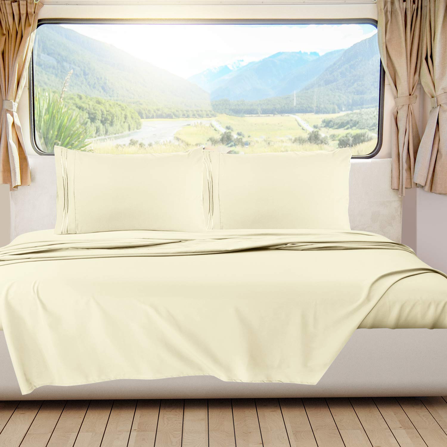 Nestl Vanilla Yellow Rv Queen Sheets - Super Soft Rv Short Queen Sheets For Rv Camper, 4 Piece 1800 Microfiber Fitted Rv Sheets,
