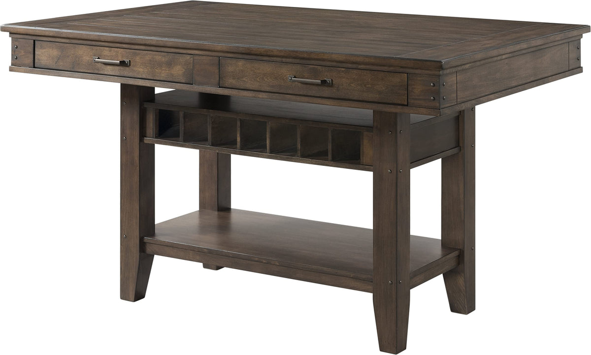 Intercon Whiskey River 66&quot; Counter Height Island with 2 Drawers, Shelf, and Bottle Compartment, Gun Powder Gray Dining Tables