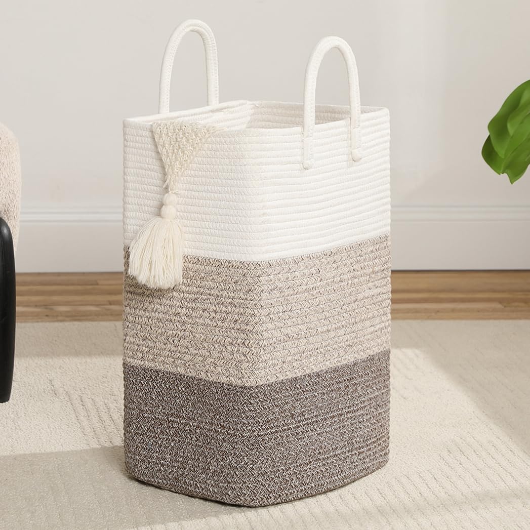 Tall Hamper Laundry Basket With Handles,Woven Cotton Rope Laundry Big Hamper Sorters,Versatile Storage for Dirty Clothes,Baby an