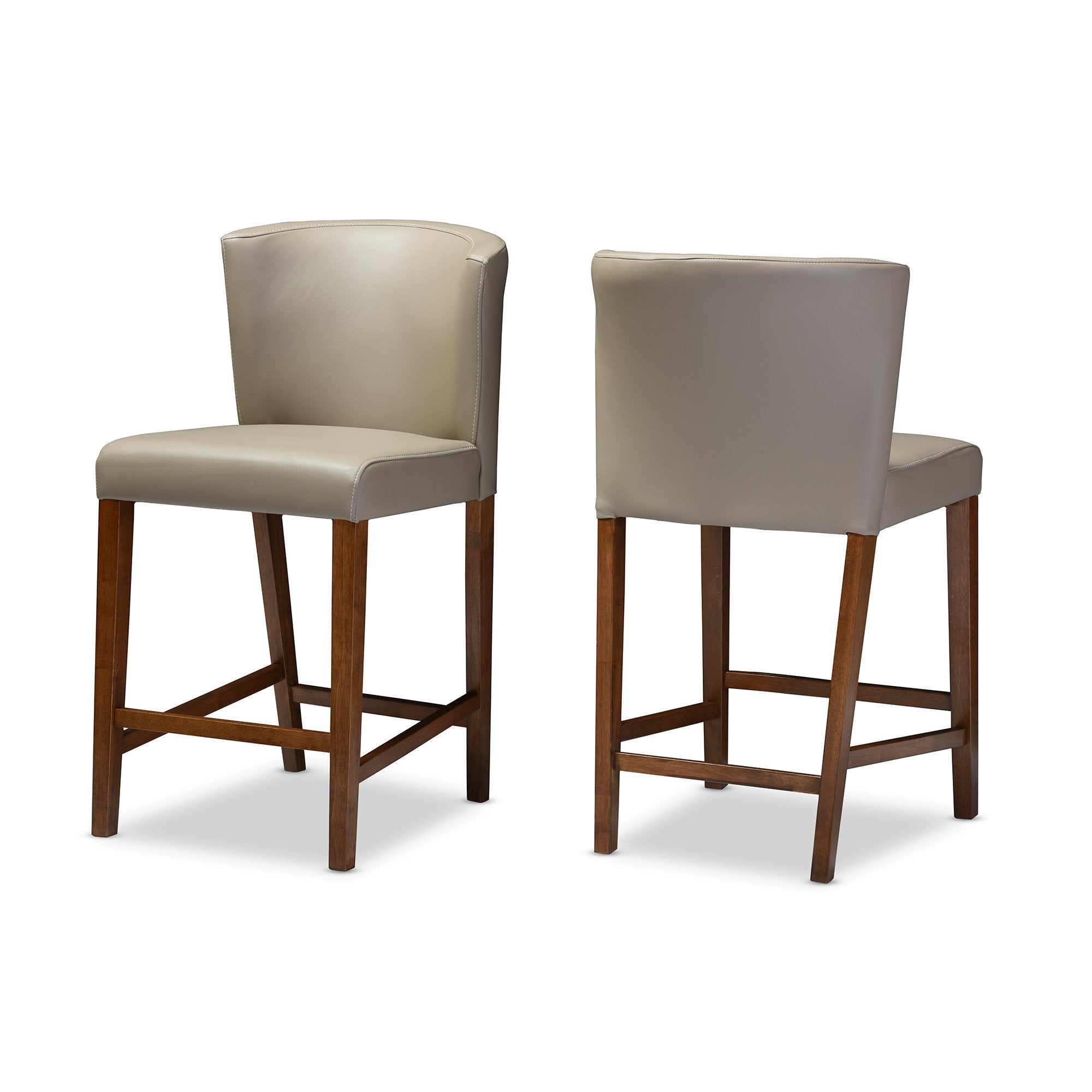 Baxton Studio Olivia Mid-Century Modern Scandinavian Style Dark Walnut Wood with Grey Faux Leather Pub Stool (Set of 2)
