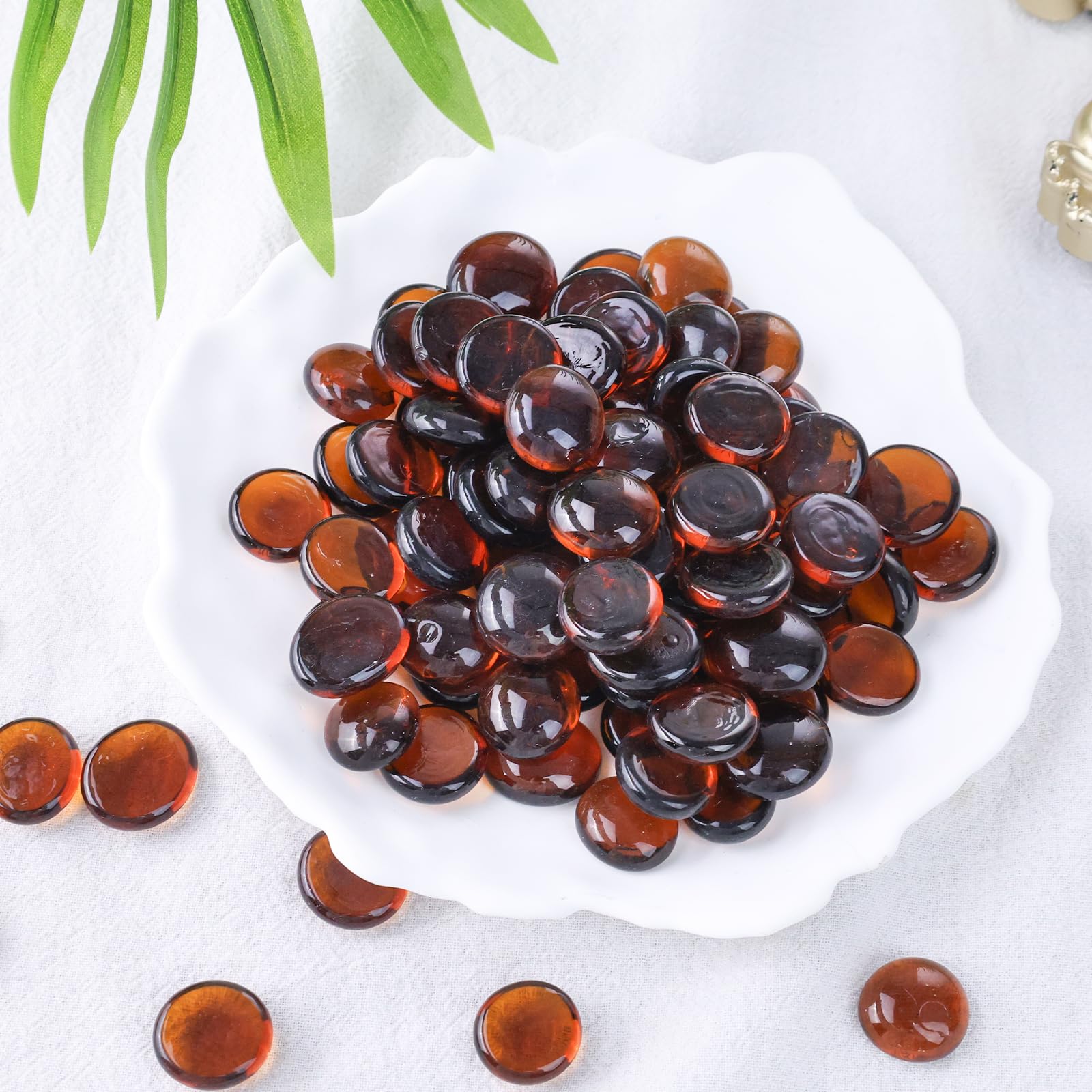 Domestar 2Lb Amber Flat Glass Marbles, Decorative Marbles For Vases Aquarium Pebbles Fish Tank Rocks Vase Fillers Diy Crafts Tab