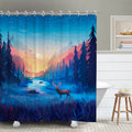 RosieLily Forest Shower Curtain, Nature Shower Curtains Set with 12 Hooks, Deer Shower Curtain, Sunset Bathroom Decor, 72x72