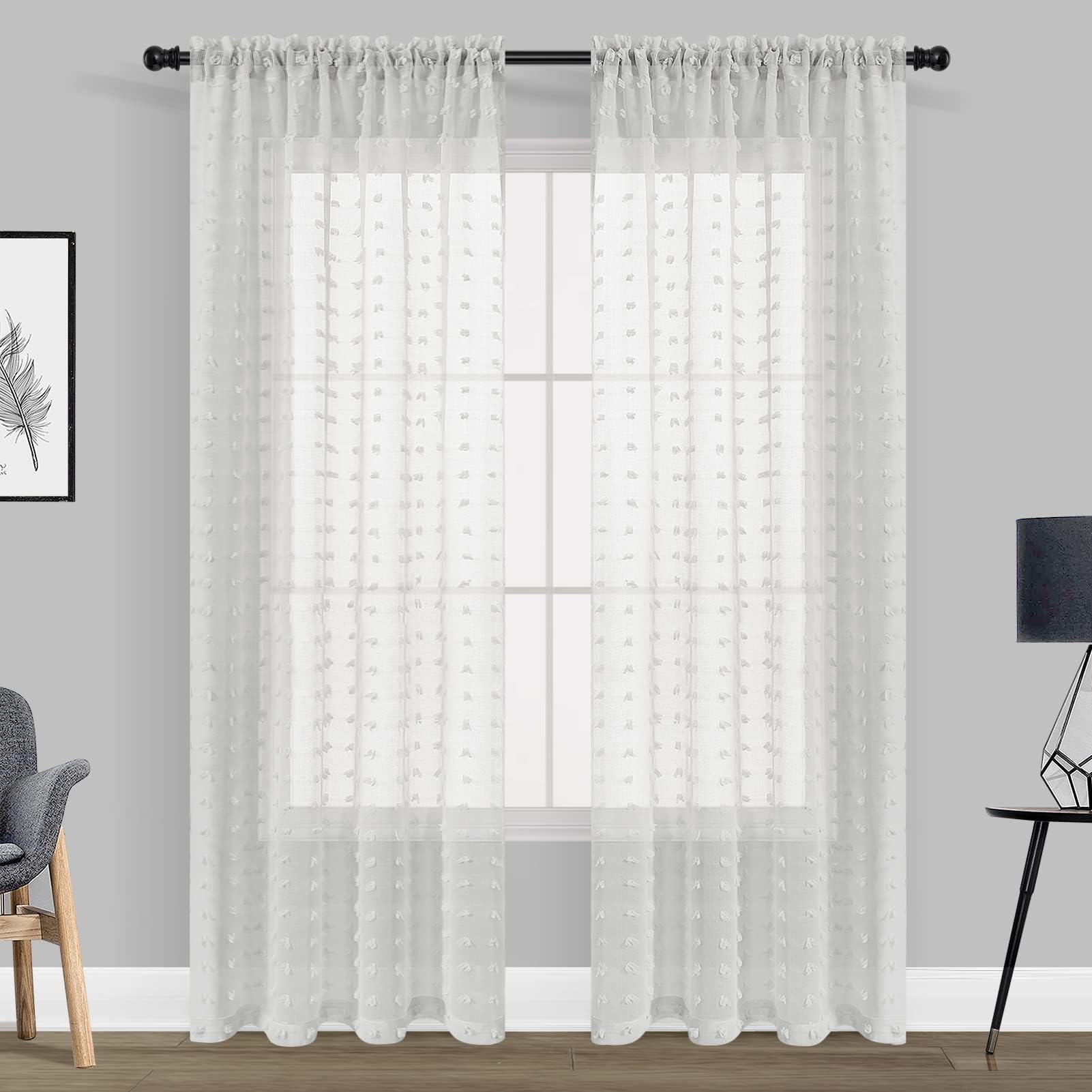 Guken Sheer Curtains 90 Inch Length 2 Panels Sets For Living Room Bedroom 52 Inch Width Farmhouse Boho Drapes Light Filtering Po