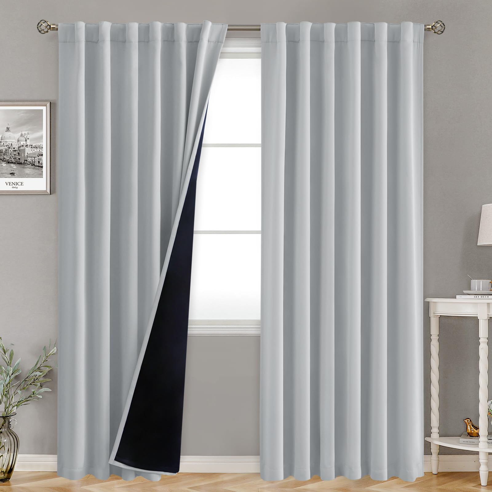 Bgment Full Blackout Curtains With Thermal Insulation Liner Curtains 90 Inches Long, Rod Pocket And Back Tab Double Layer Room D