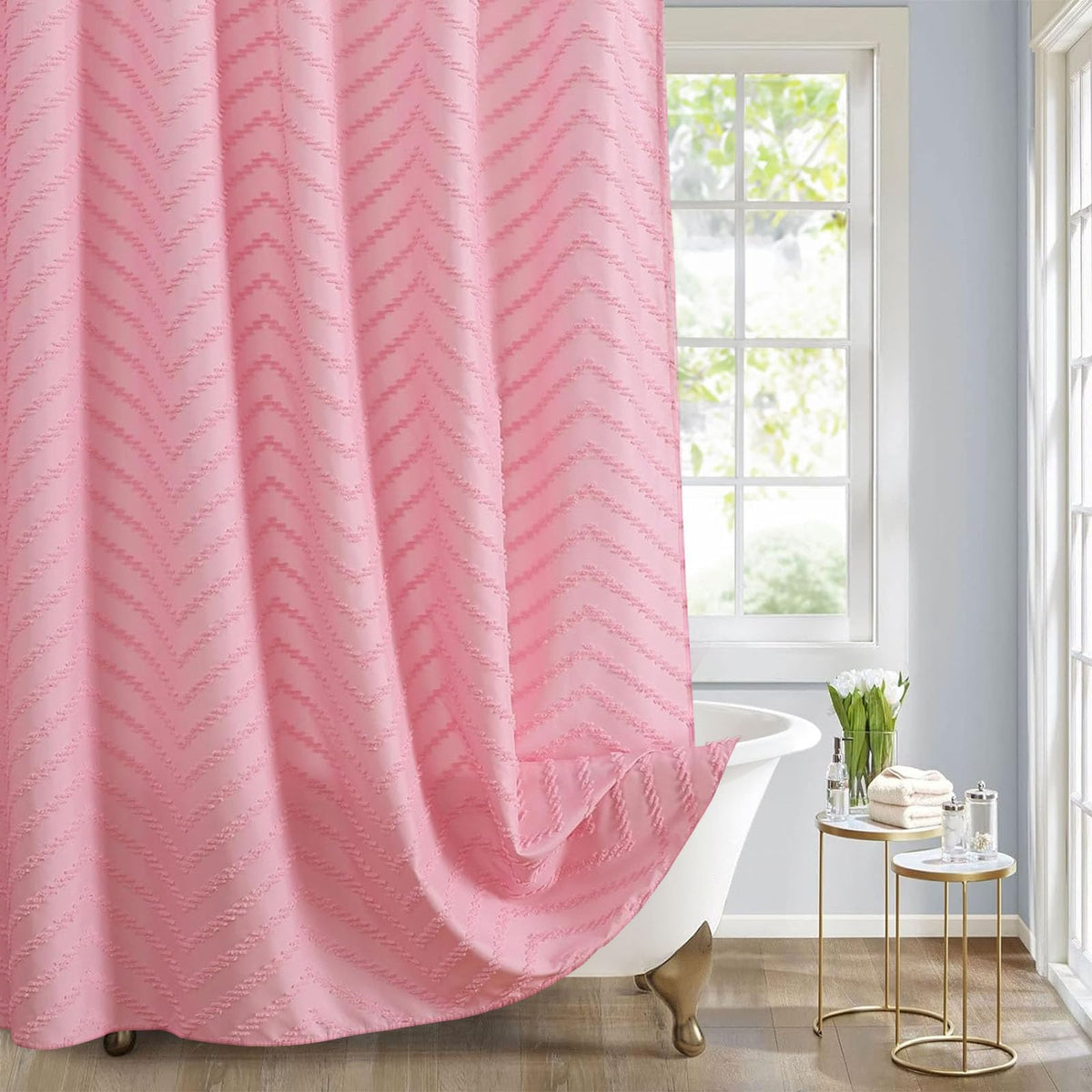 Pink Boho Shower Curtain Pretty Cute Shower Curtain Tufted Chervon Textured Shower Curtain Modern Minimalist Striped Shower Curt