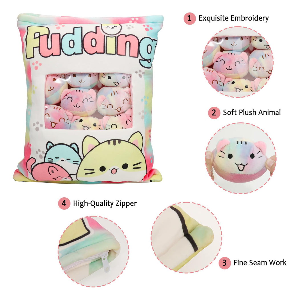 Jilpak Cat Plush Pillow, Cute Cat Plushies With Kitten Plush Doll, Removable Cat Stuffed Animals Throw Pillow, Kawaii Plushies C