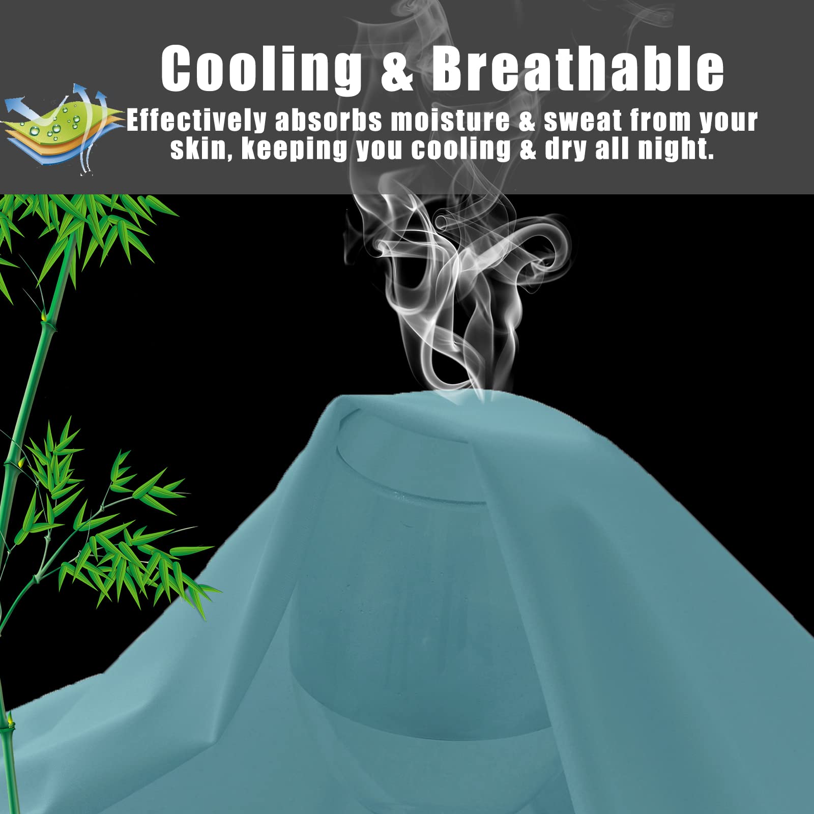 Teal Pillow Cases Queen Size 2 Pack, Bamboo Rayon Cooling Pillowcases With Envelope Closure, Cool Breathable Pillow Case For Hot