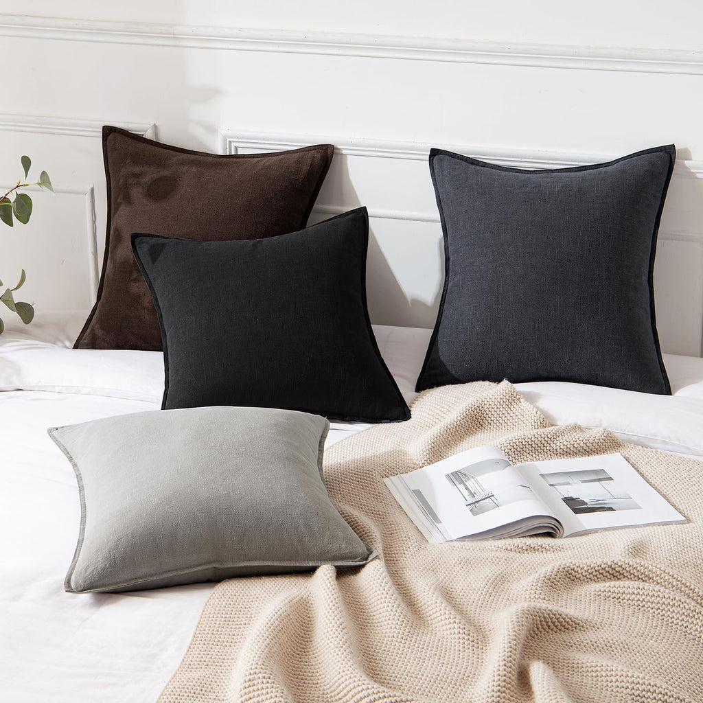 Miulee Decorative Linen Pillow Covers 20X20 Inch Dark Gray ?Boho Farmhouse? ?Neutral Couch Throw Pillows For Bed Pack Of 2 Accent Outdoor Pillowcase Modern Sofa Cushion Livingroom Home Decor
