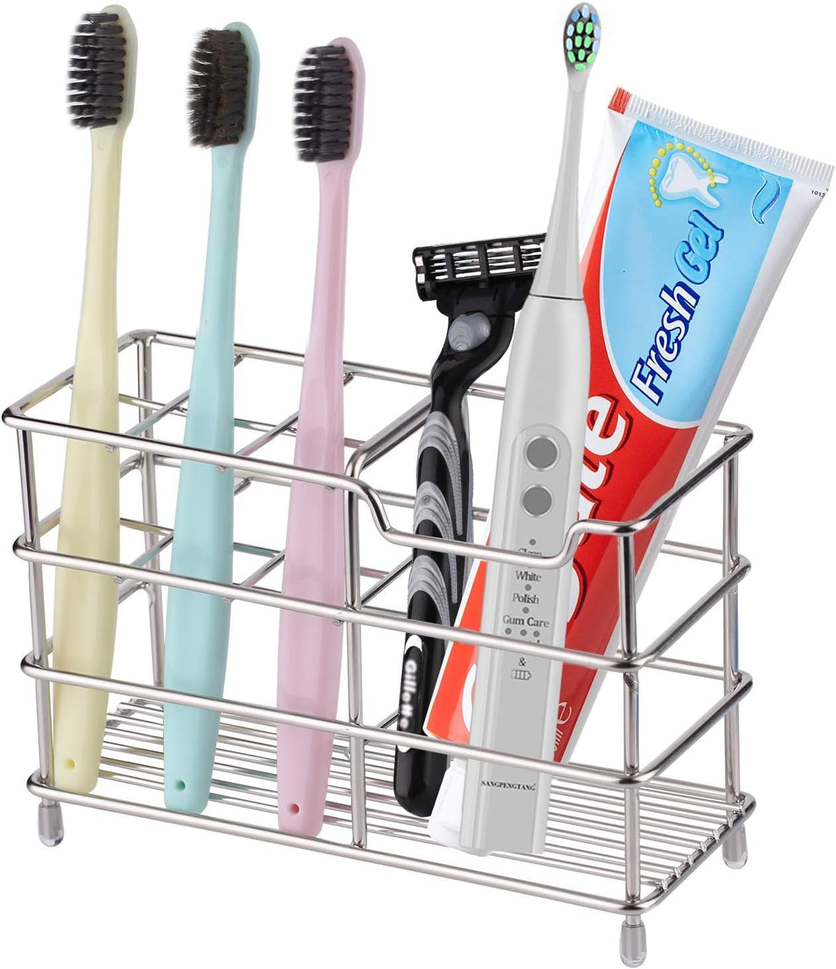 TORO Toothbrush Toothpaste Holder for Bathroom, Steel Bathroom 7 Slot Toothbrush Holder (Silver)