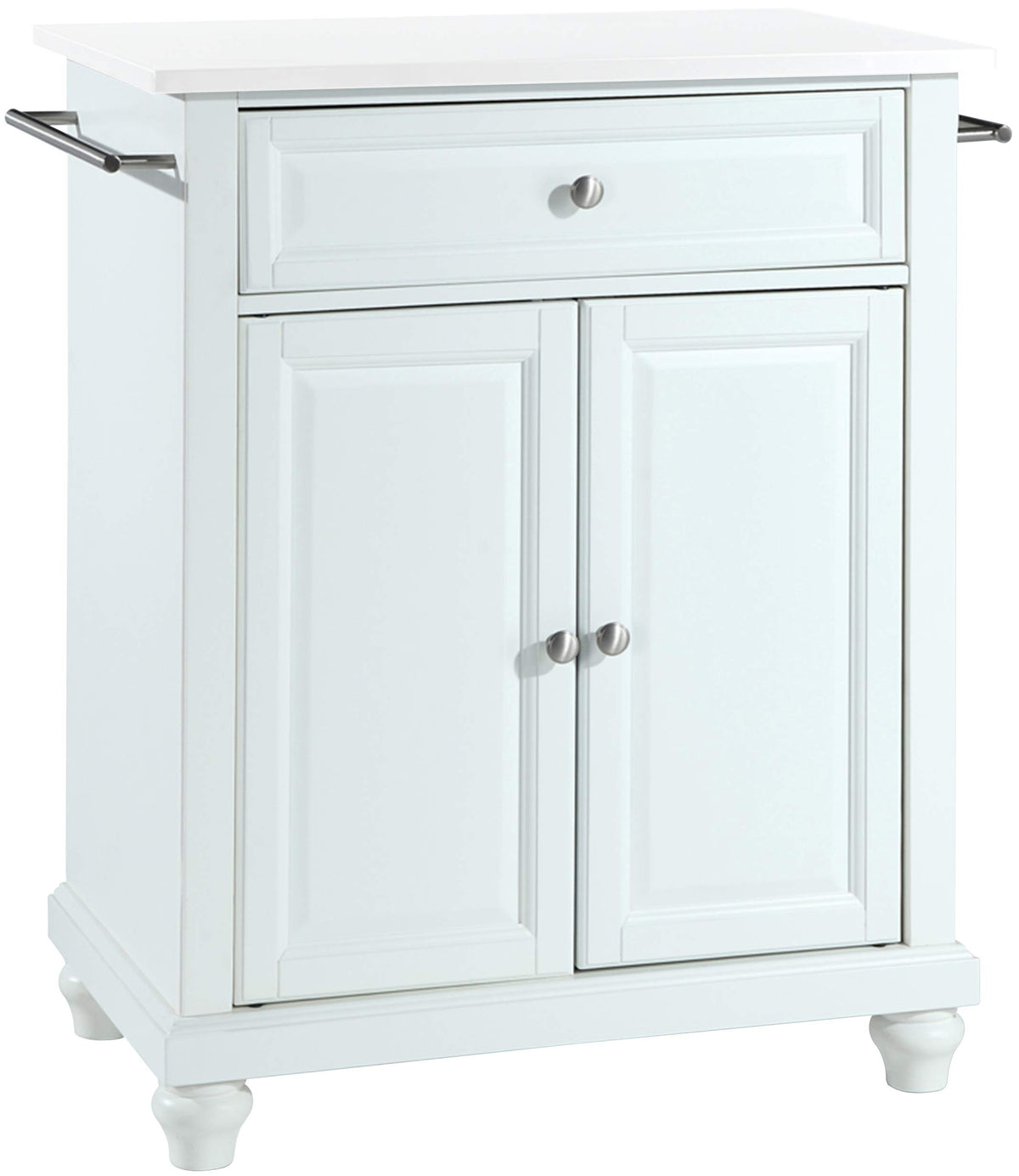 Crosley Furniture Cambridge Stone Top Small Portable Rolling Kitchen Island Storage Cart, Microwave Stand, White