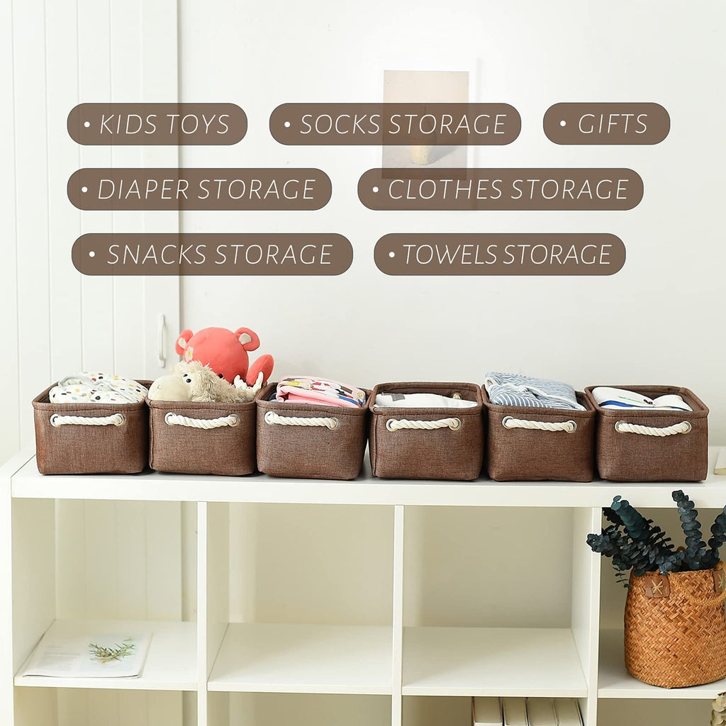 Thewarmhome Storage Basket For Organizing - 12X8X5 Inch Small 6 Pack Collapsible Storage Bin For Shelves With Handles, Canves St