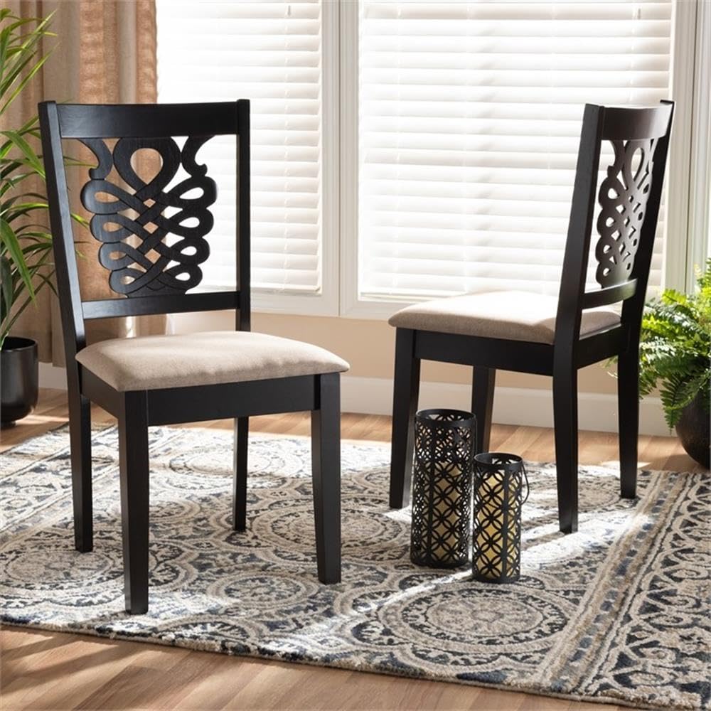 Baxton Studio Gervais Modern and Contemporary Sand Fabric Upholstered and Dark Brown Finished Wood 2-Piece Dining Chair Set