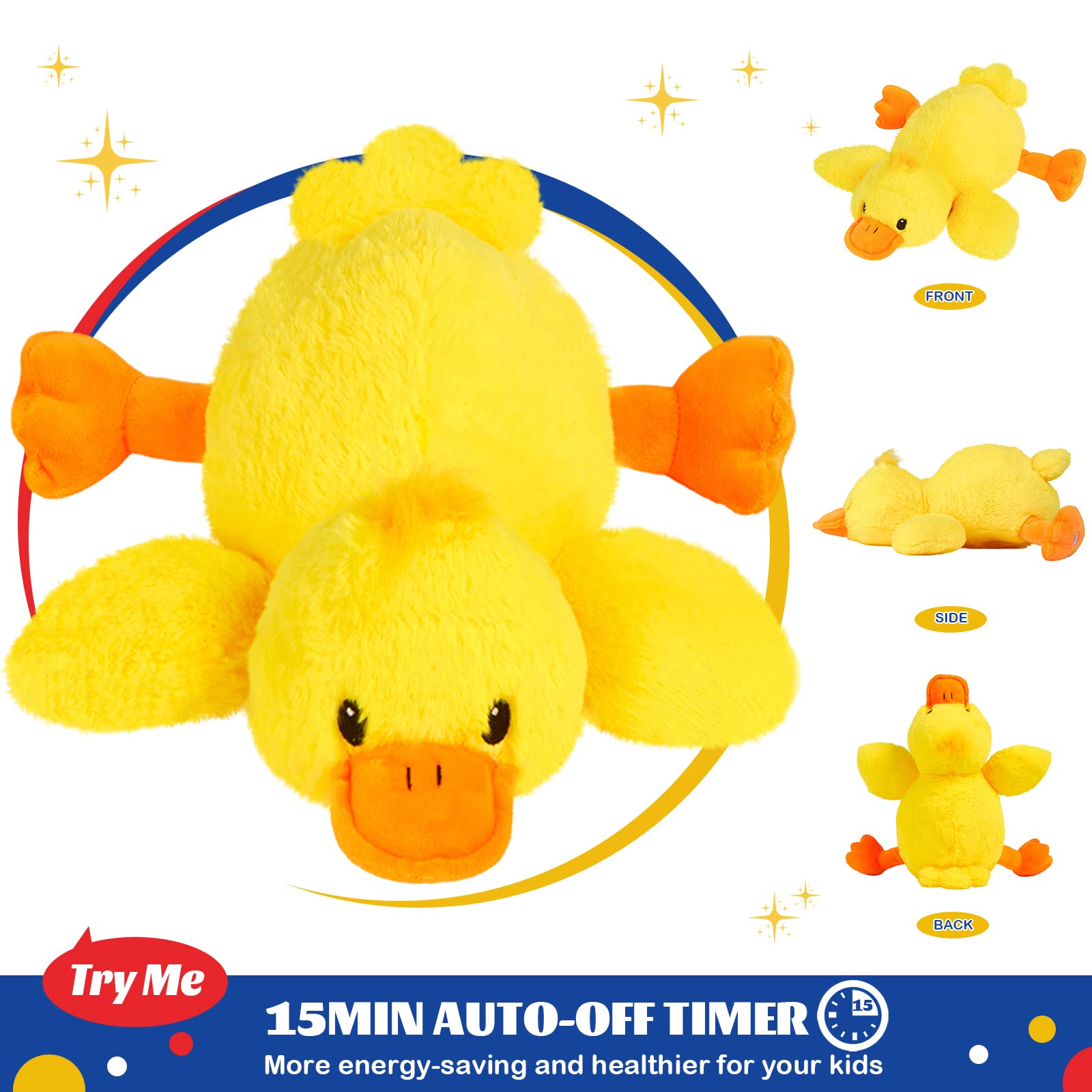 Glow Guards 12' Musical Light Up Yellow Duck Stuffed Animal Led Glowing Singing Soft Plush Toy Pillow Night Lullaby Holiday Bir