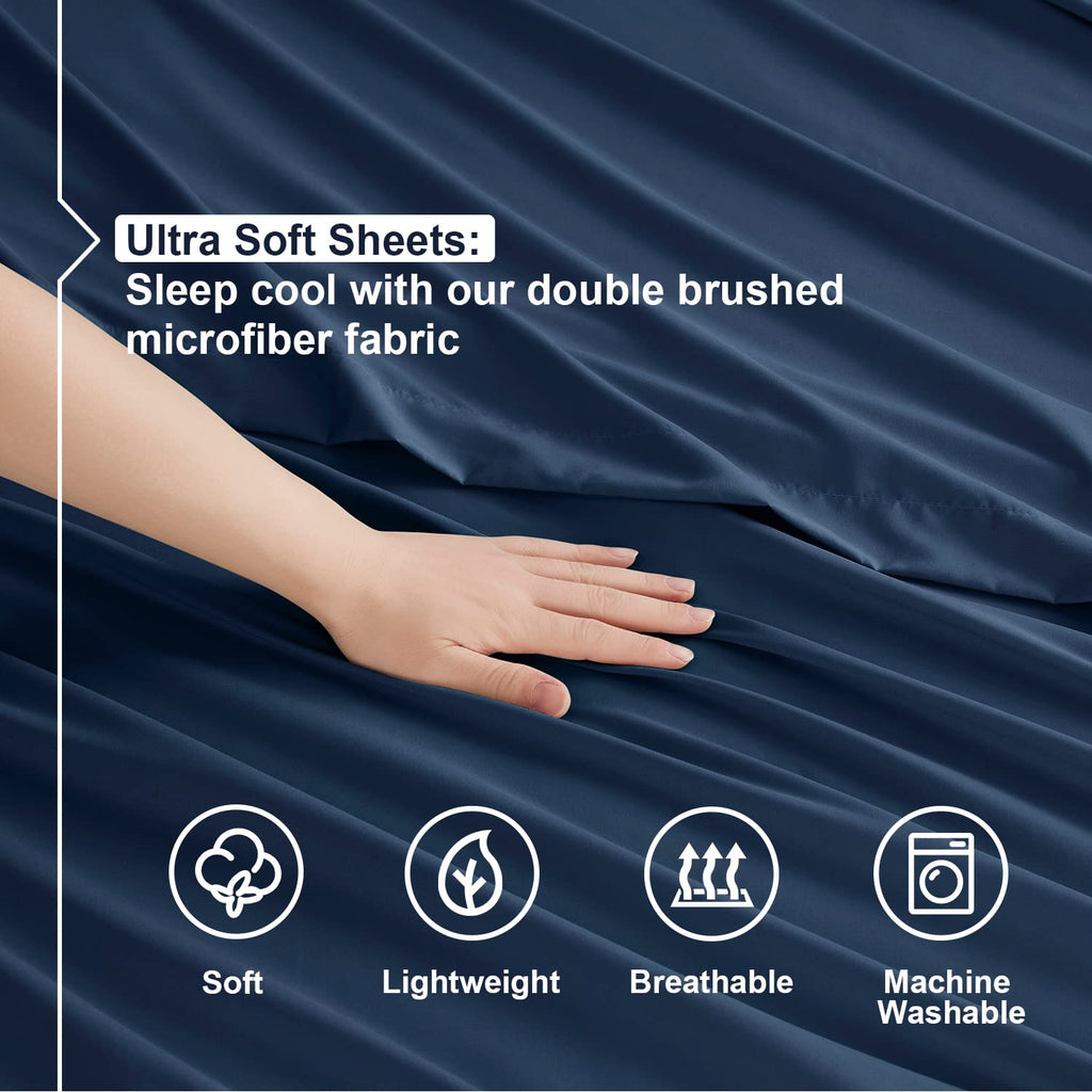 Nestl Full Size Sheet Sets - 4 Piece Full Size Sheets, Deep Pocket, Hotel Luxury, Extra Soft, Breathable And Cooling, Navy Blue Bed Sheets For Full Size Mattress