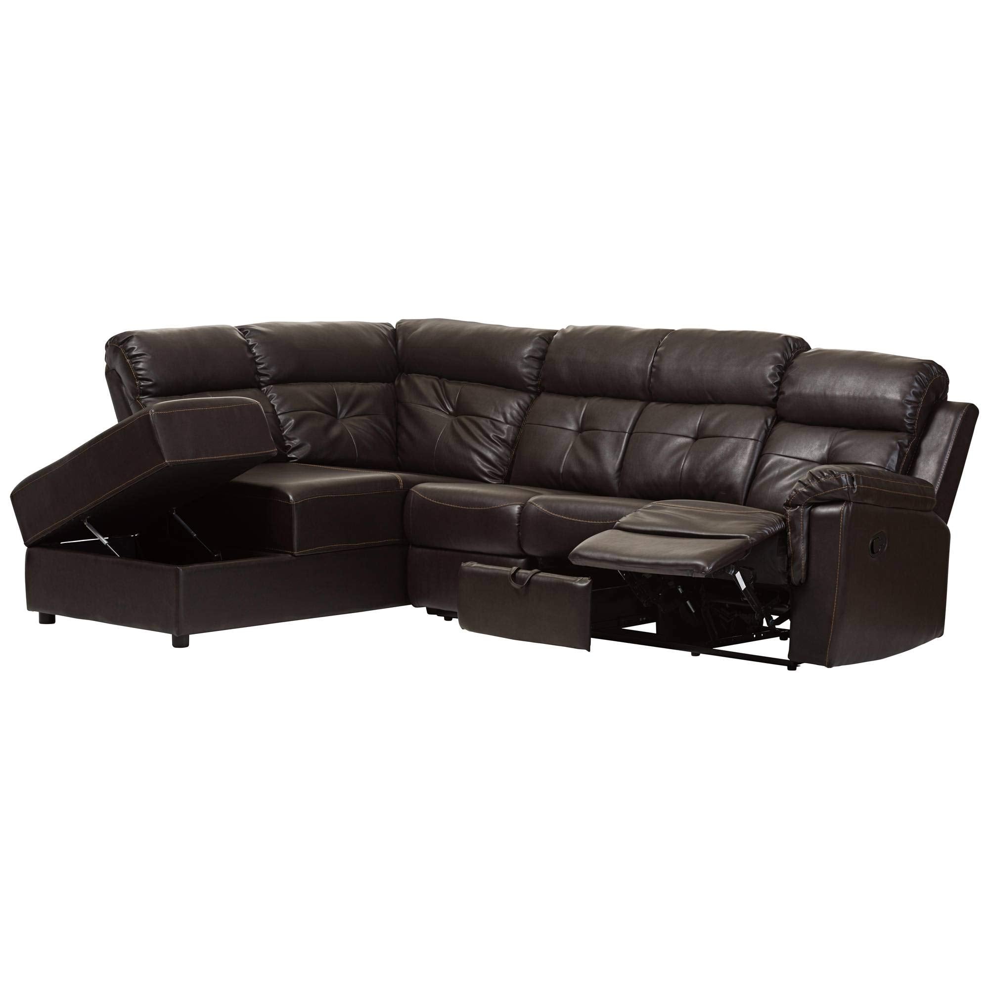 Baxton Studio Roland Modern and Contemporary Sectional with Recliner and Storage Chaise
