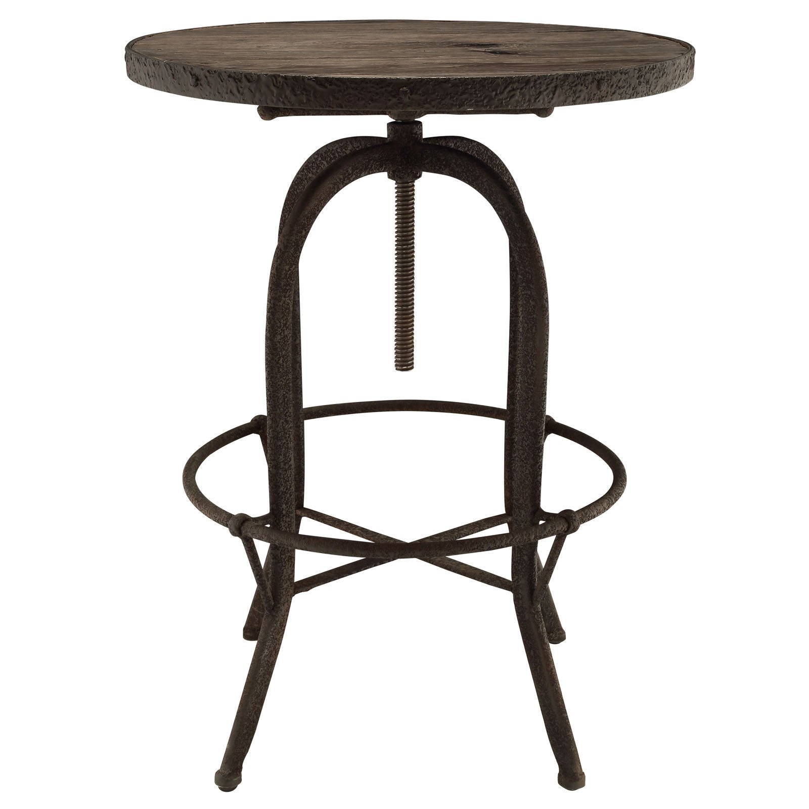 Modway Sylvan 24&quot; Industrial Modern Round Wood Iron Metal Bar Table in Brown