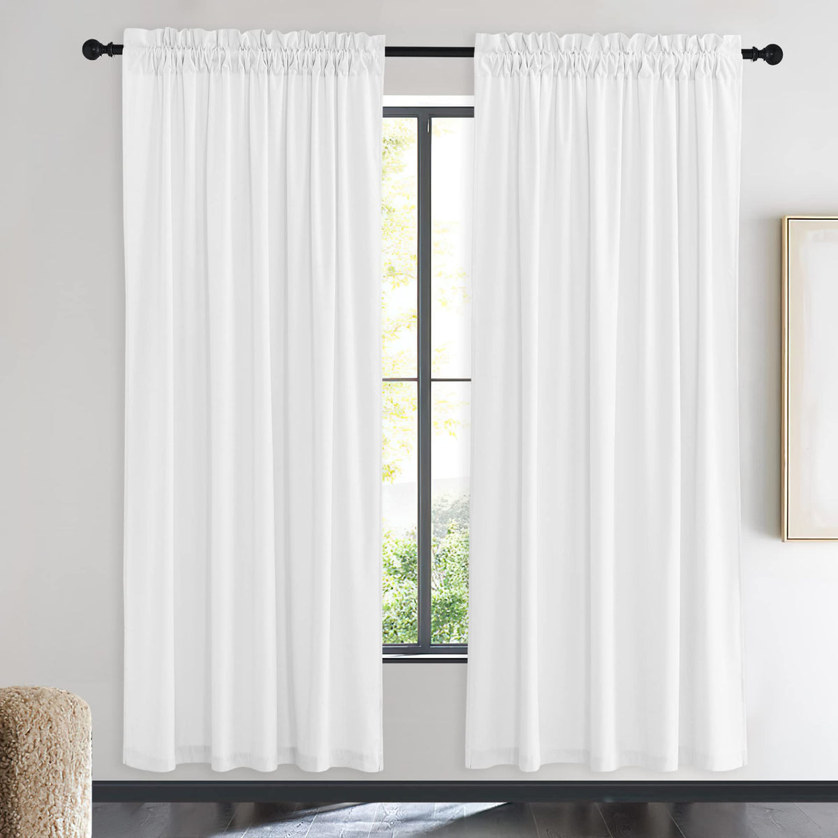 Nicetown White Velvet Curtains 72 Inches For Bedroom, Sound Reducing Heavy-Duty Solid Rod Pocket Light Blocking Drapes/Panels Fo