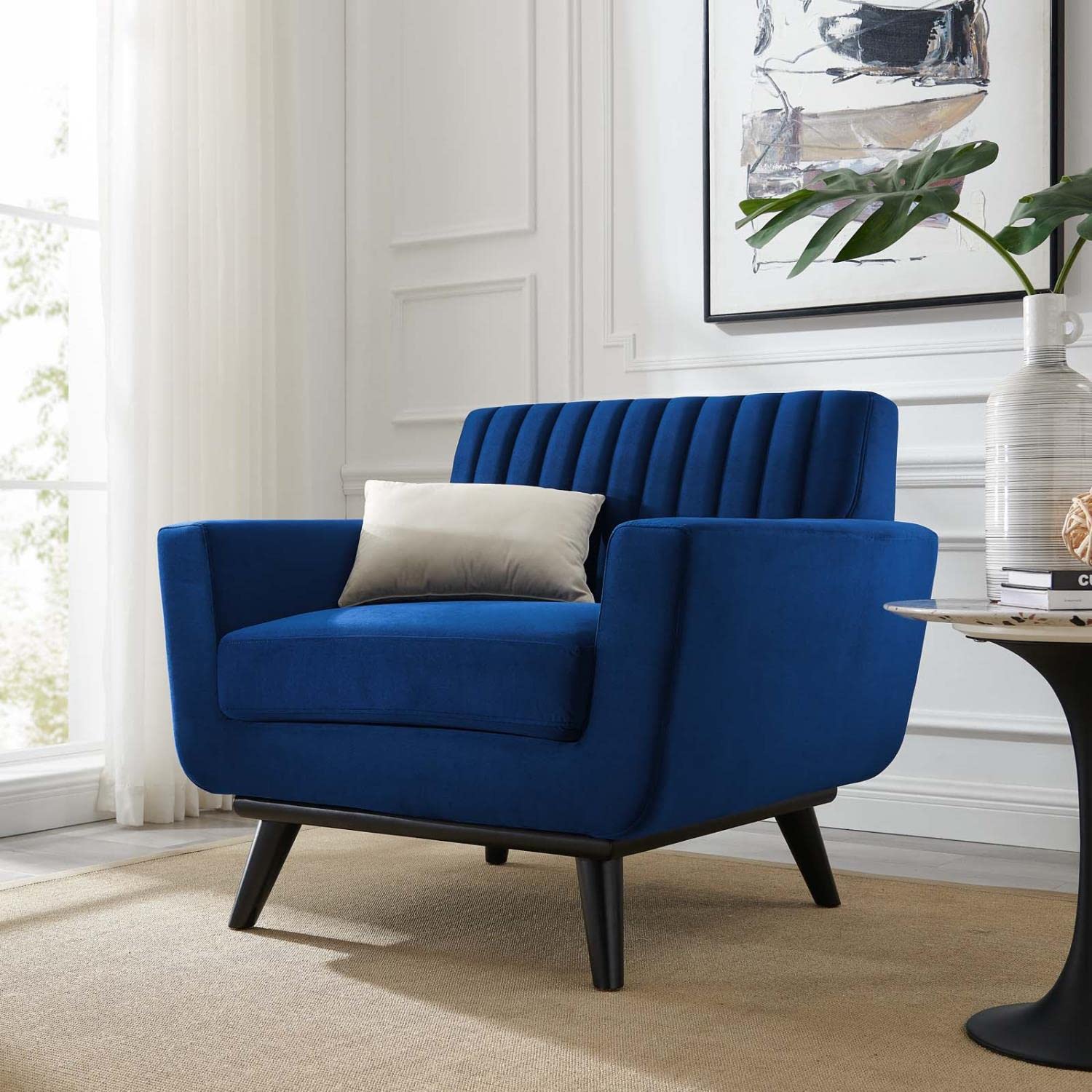 Modway Engage Channel Tufted Performance Velvet Armchair in Navy