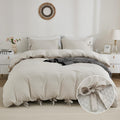 Annadaif Duvet Cover King Beige (104X90 Inch), 3 Pieces (1 Duvet Cover, 2 Pillowcases) Soft Washed Microfiber Bow Tie Bowknot Du
