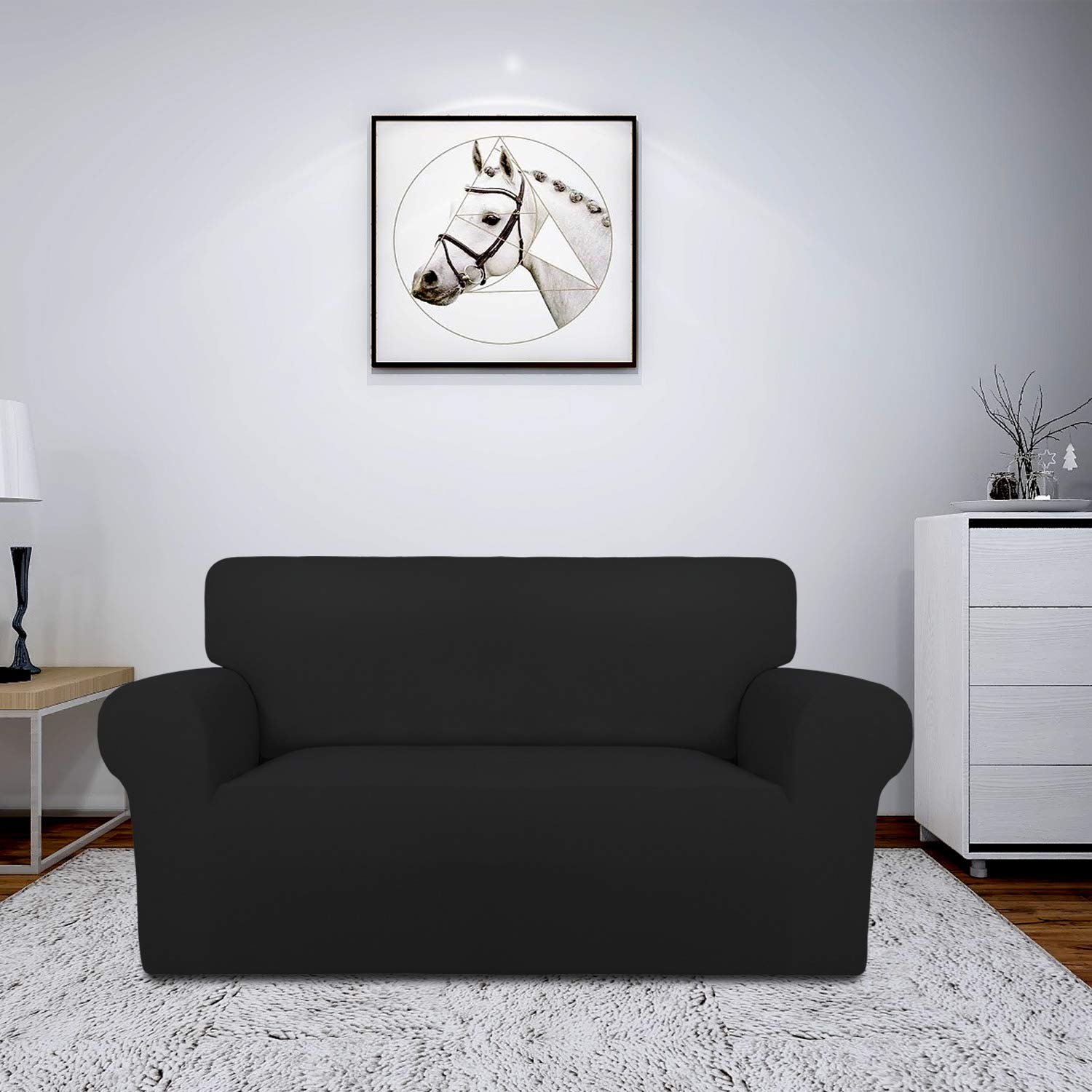 Easy-Going Fleece Stretch Sofa Slipcover Spandex Non-Slip Soft Couch Sofa Cover, Washable Furniture Protector With Anti-Skid Foam And Elastic Bottom For Kids, Pets(Loveseat, Dark Gray)