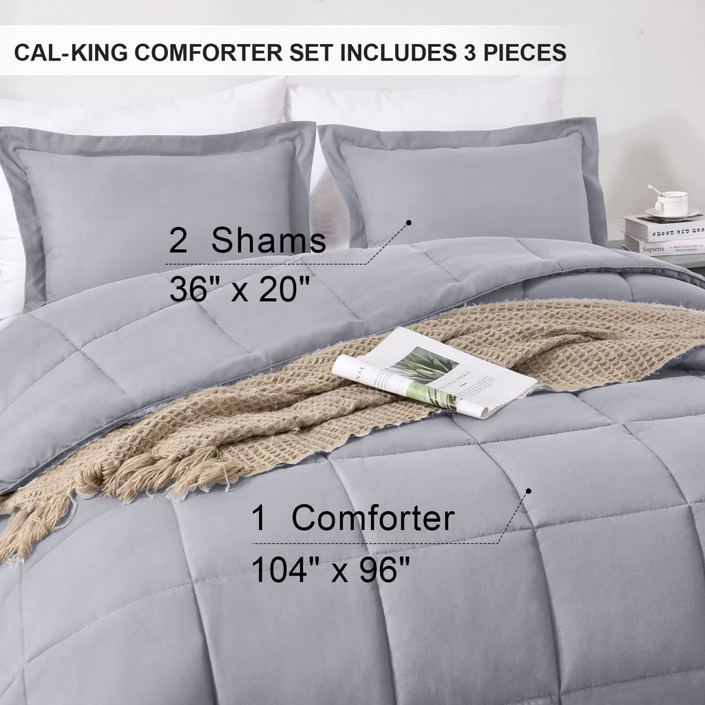 Homelike Moment California King Comforter Set Light Grey, Lightweight Cal King Comforter Set Soft Down Alternative Bedding Sets