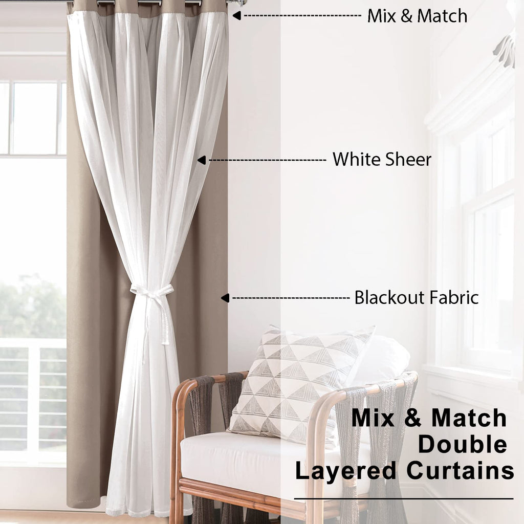 Hiasan Camel Blackout Curtains With Sheer Overlay, Grommet Thermal Insulated Privacy Mix & Match Double Layer Room Darkneing Cur