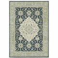 HomeRoots 508455 10 x 13 ft. Teal Blue Ivory Green & Gray Oriental Power Loom Stain Resistant Rectangle Area Rug