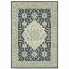 HomeRoots 508454 8 x 10 ft. Teal Blue Ivory Green & Gray Oriental Power Loom Stain Resistant Rectangle Area Rug