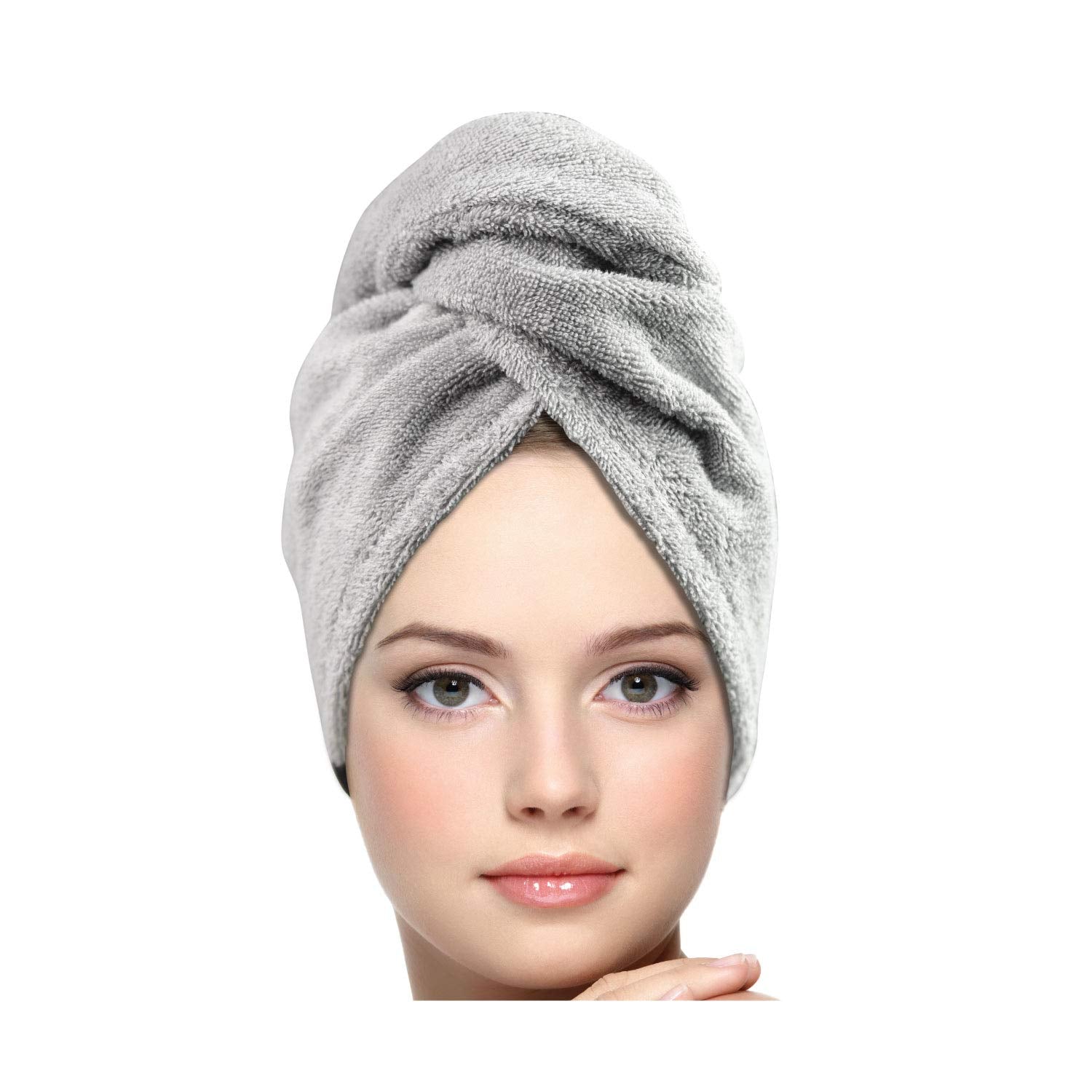 KEEPOZ 100% Cotton Hair Towel Wrap Quick Dry Super Absorbent Turban Head Wrap for Women with Button, Anti Frizz, Hair Cap for Cu
