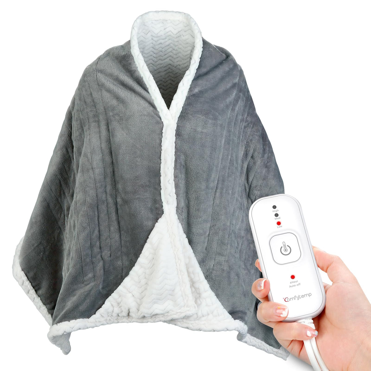 Comfytemp Wearable Heated Blanket Electric Throw - 70'X23' Soft Flannel Heated Shawl, 4H Auto Off & 3 Heating Levels & Over-He