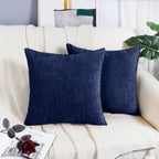 Brawarm Chenille Throw Pillow Covers 22X22 Inches - Navy Blue Chenille Pillow Covers Pack Of 2, Solid Dyed Soft Chenille Pillow