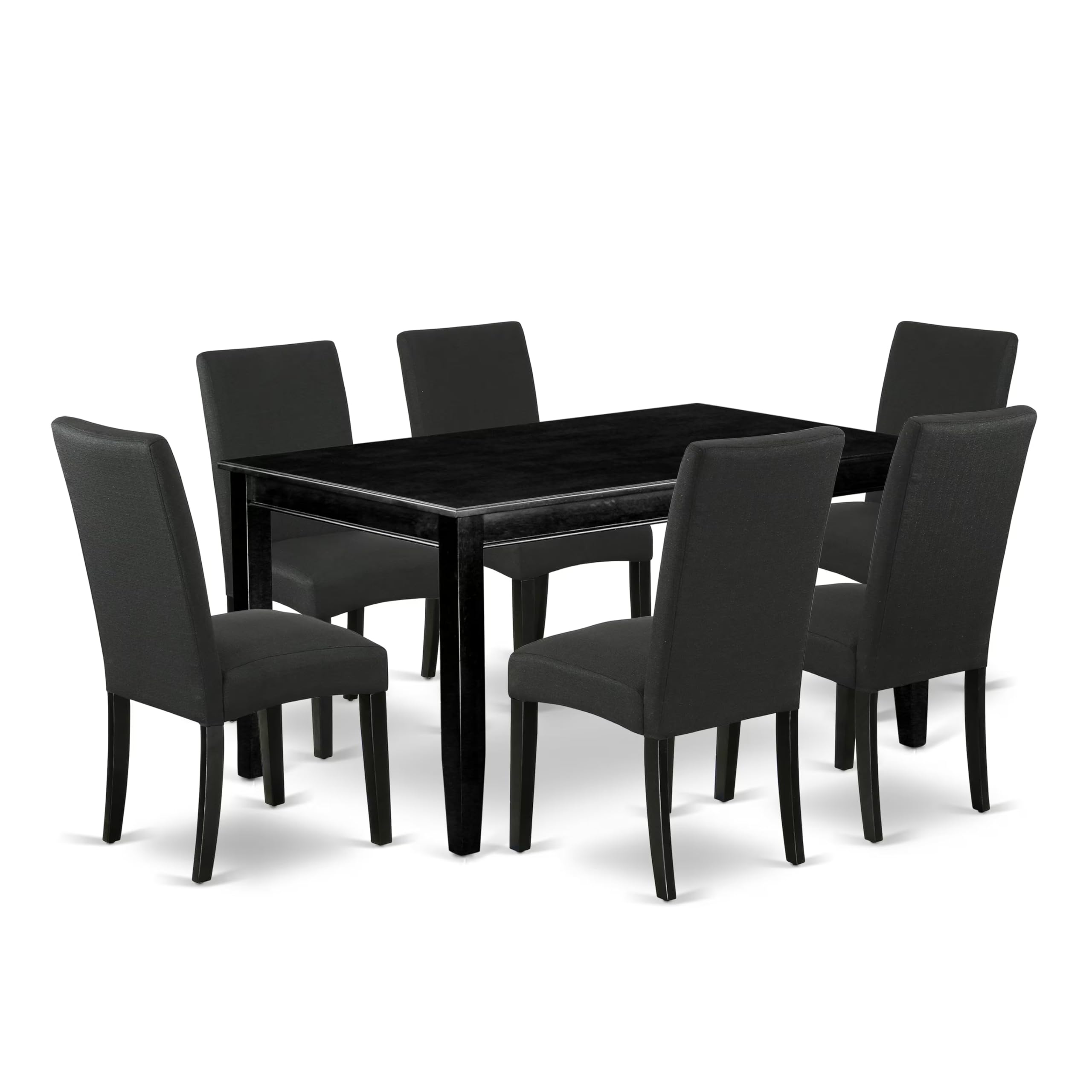 East West Furniture Dudr7-Blk-24 7 Piece Modern Dining Table Set Consist Of A Rectangle Wooden Table And 6 Black Color Linen Fabric Upholstered Chairs, 36X60 Inch, Black