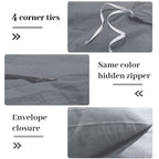 Nexhome Pro Cotton Duvet Cover Oversized Queen 92'X98' Linen Look Textured Organic Natural 100% Washed Cotton Duvet Cover 3 Pieces Bedding Set Zipper Closure, Breathable, Soft, Grey (No Comforter)