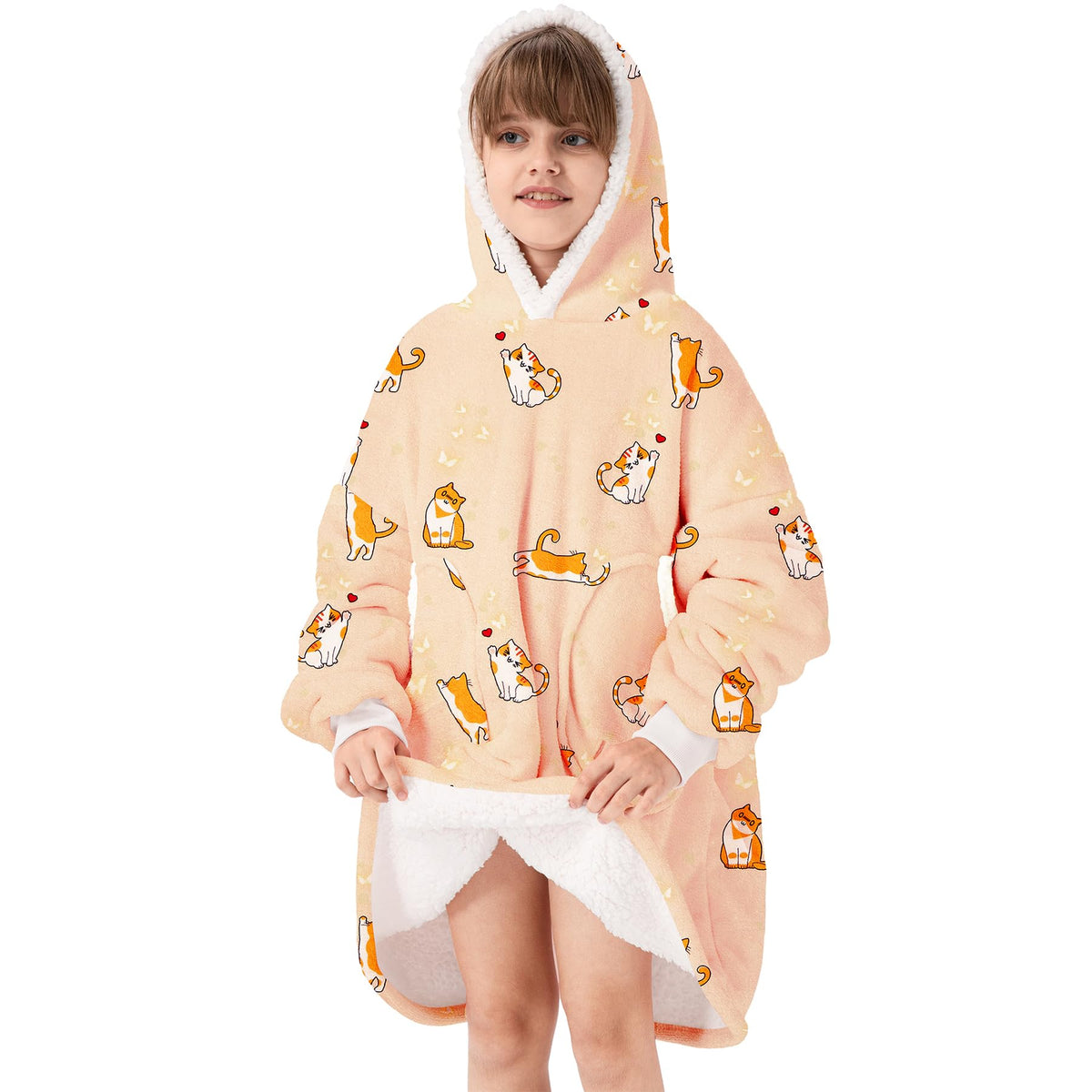 Zando Cat Blanket Hoodie Yellow Blanket Kids Oversized Wearable Blanket Hoodies Cozy Warm Hooded Blanket For Boys Girls Sherpa B