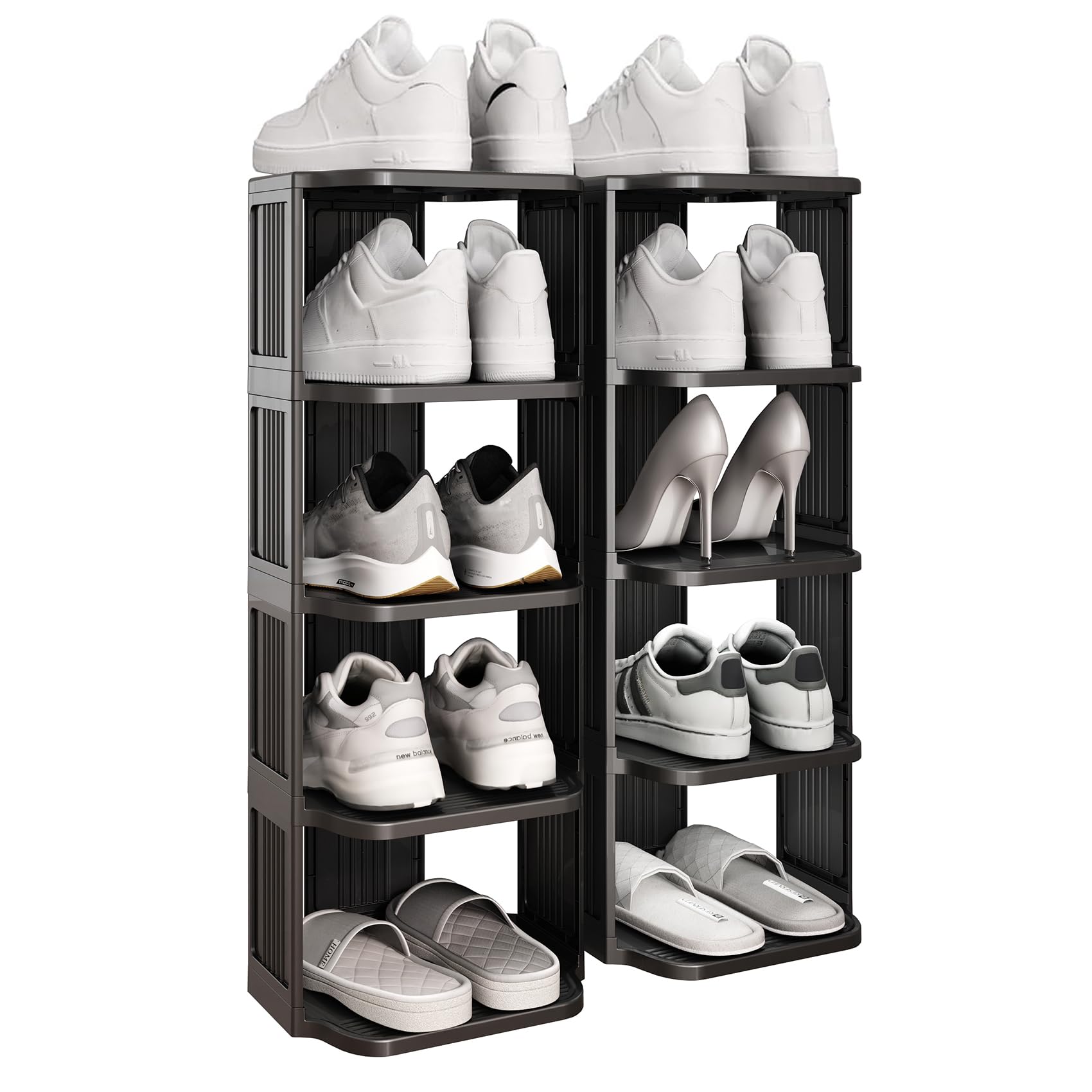 Shoe Racks For Closet, 10 Tiers Stackable Shoe Rack For Front Door Entrance Free Standing Plastic Shoe Stand Narrow Tall Vertica