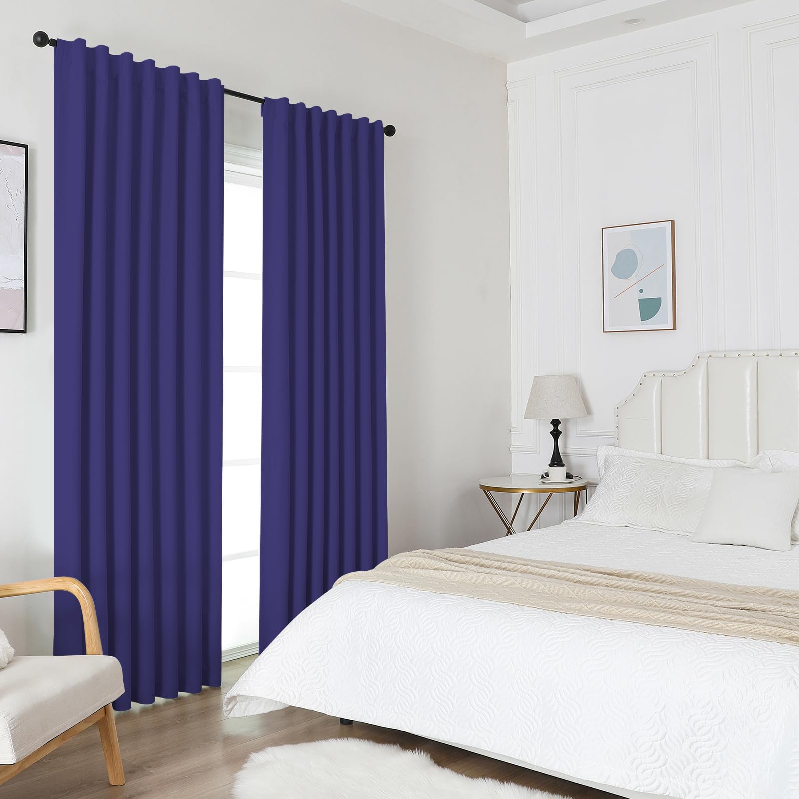Joydeco Blackout Curtains For Bedroom 108 Inches Long,Back Tab/Rod Pocket 100% Blackout Living Room Drapes, Textured Thermal Ins