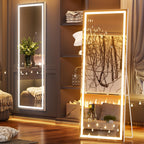 pertetey 79X36 Inch LED Full Length Mirror with Lights, White Frame Lighted Floor Mirror, Dimmable & 3 Color Modes LED Full Body