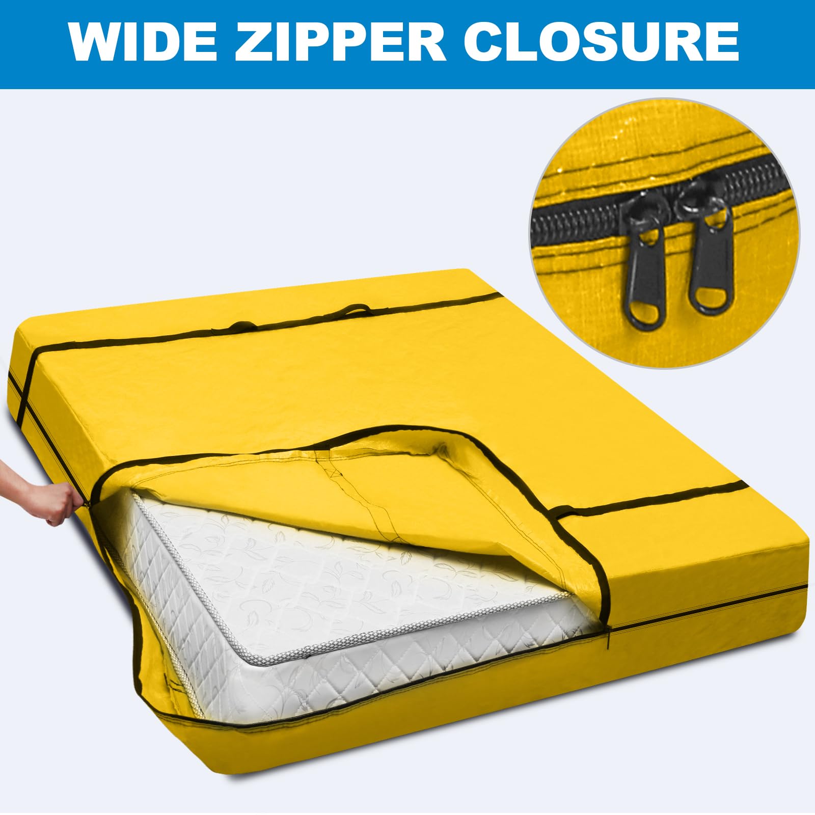 Ticonn Mattress Bags For Moving, Cali King Mattress Cover For Moving, Heavy Duty, Full-Around Handle With Adjustable Buckles, Mattress Storage Bag & Moving Supplies (Yellow, Cali King)