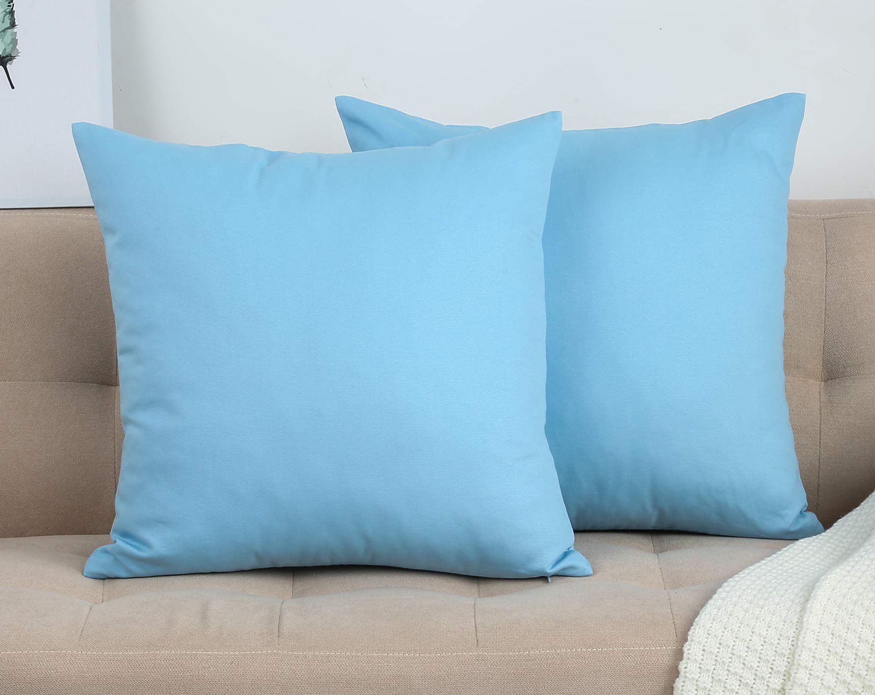Tangdepot Handmade Decorative Solid 100% Cotton Canvas Throw Pillow Covers/Pillow Shams, (20'X20', Sky Blue)