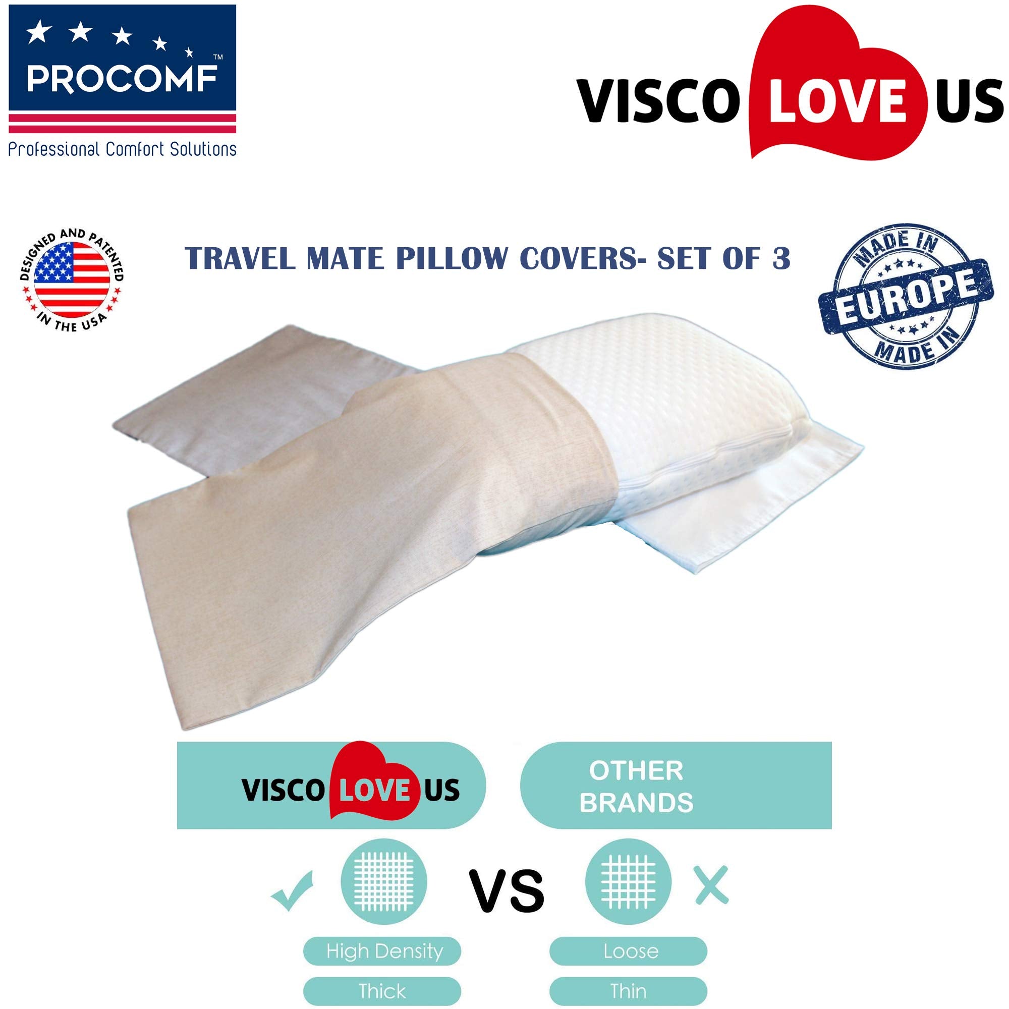 Procomf Travel And Camping Mate/Baby/Kid'S/Teen'S/Adult'S Pillow Case- Pack Of 3 (Cream, Ivory, Blue)