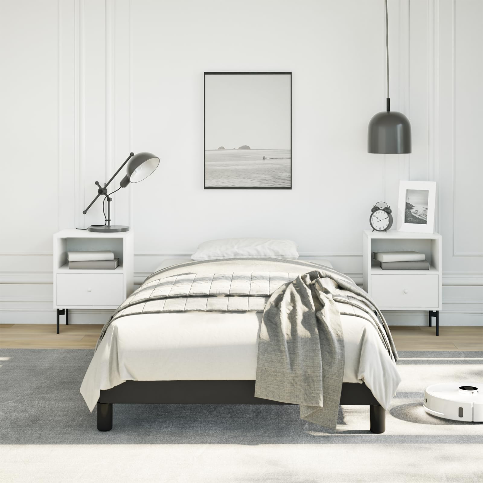 vidaXL Twin XL Size Bed Frame with Plywood Slats, Platform Bed Frame, Faux Leather Upholstered Mattress Foundation, No Box Spring Needed & Easy Assembly, Black, Without Mattress