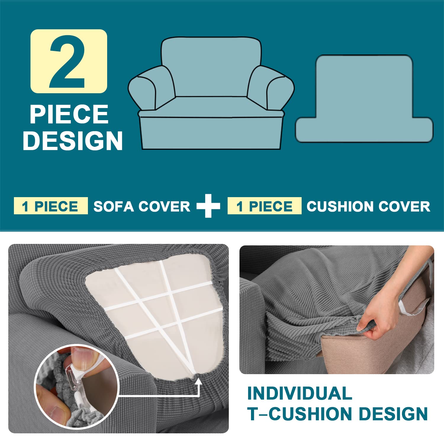 Turquoize T Cushion Chair Slipcover T Cushion Chair Covers For Living Room Stretch Sofa Couch Cover Soft Armchair Cover Washable Furniture Covers With Individual T Cushion Seat Covers (Chair, Dove)