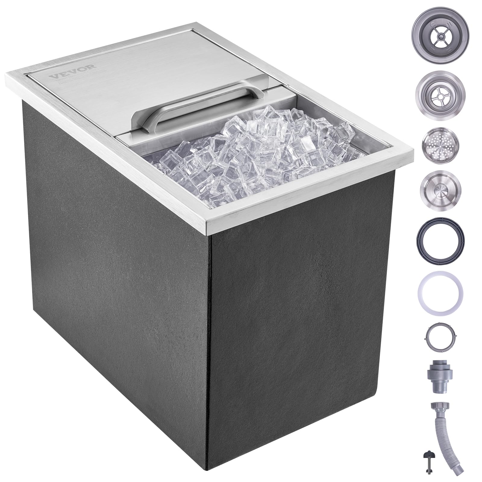 Vevor Drop In Ice Chest, 18'L X 12'W X 14.5'H Stainless Steel Ice Cooler, Commercial Ice Bin With Sliding Cover, 40.9 Qt Outd