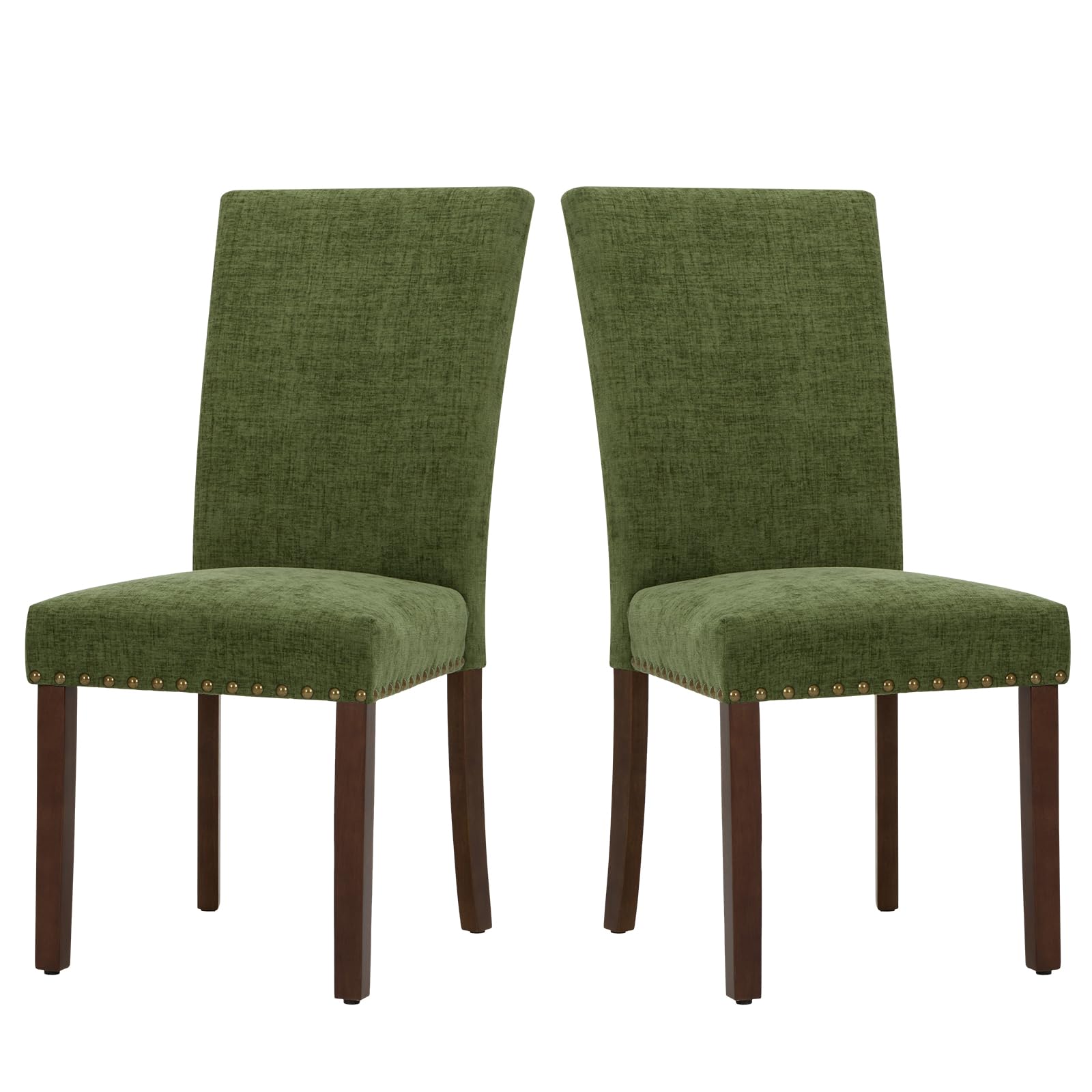 COLAMY Upholstered Parsons Dining Chairs Set of 2, Fabric Dining Room Kitchen Side Chair with Nailhead Trim and Wood Legs - Gree