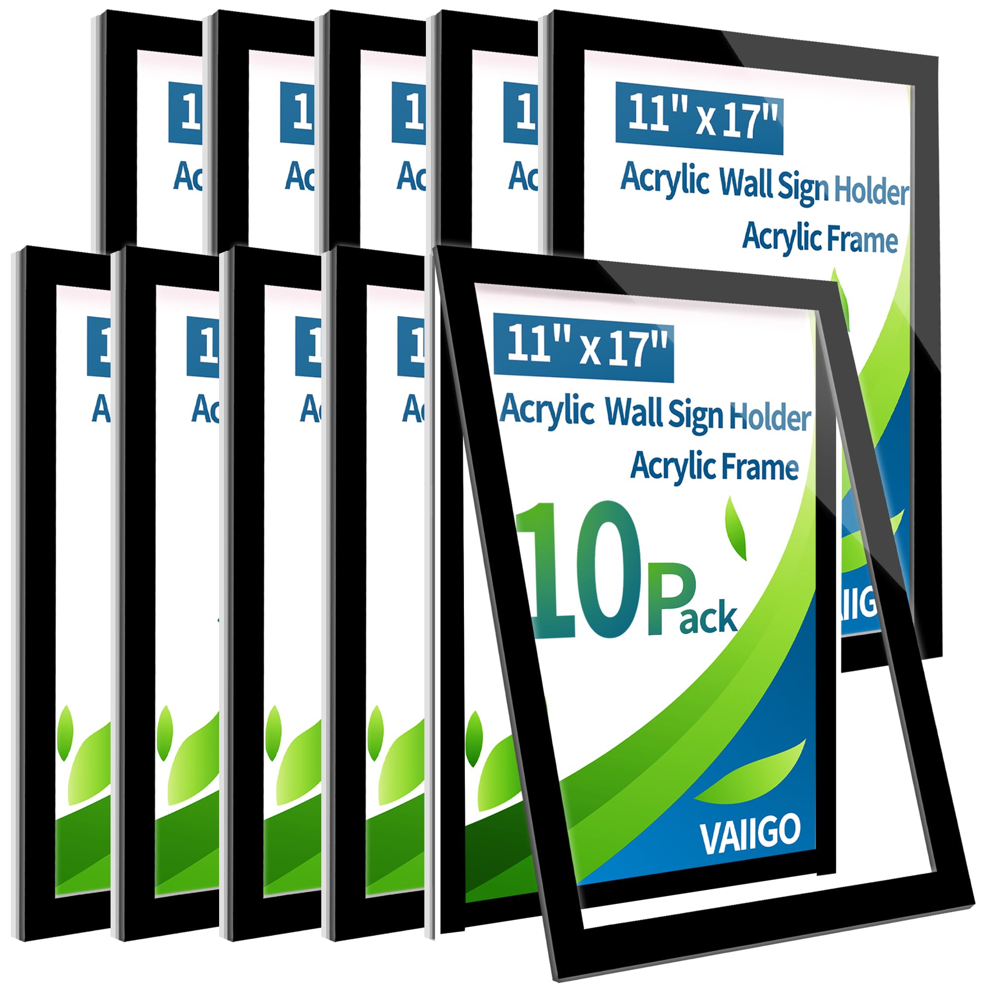 Vaiigo10Pack 11' X 17' Acrylic Sign Holder Wall Mount, Self Adhesive Magnetic Display Frame With Nano Tape And Strong Magnetic