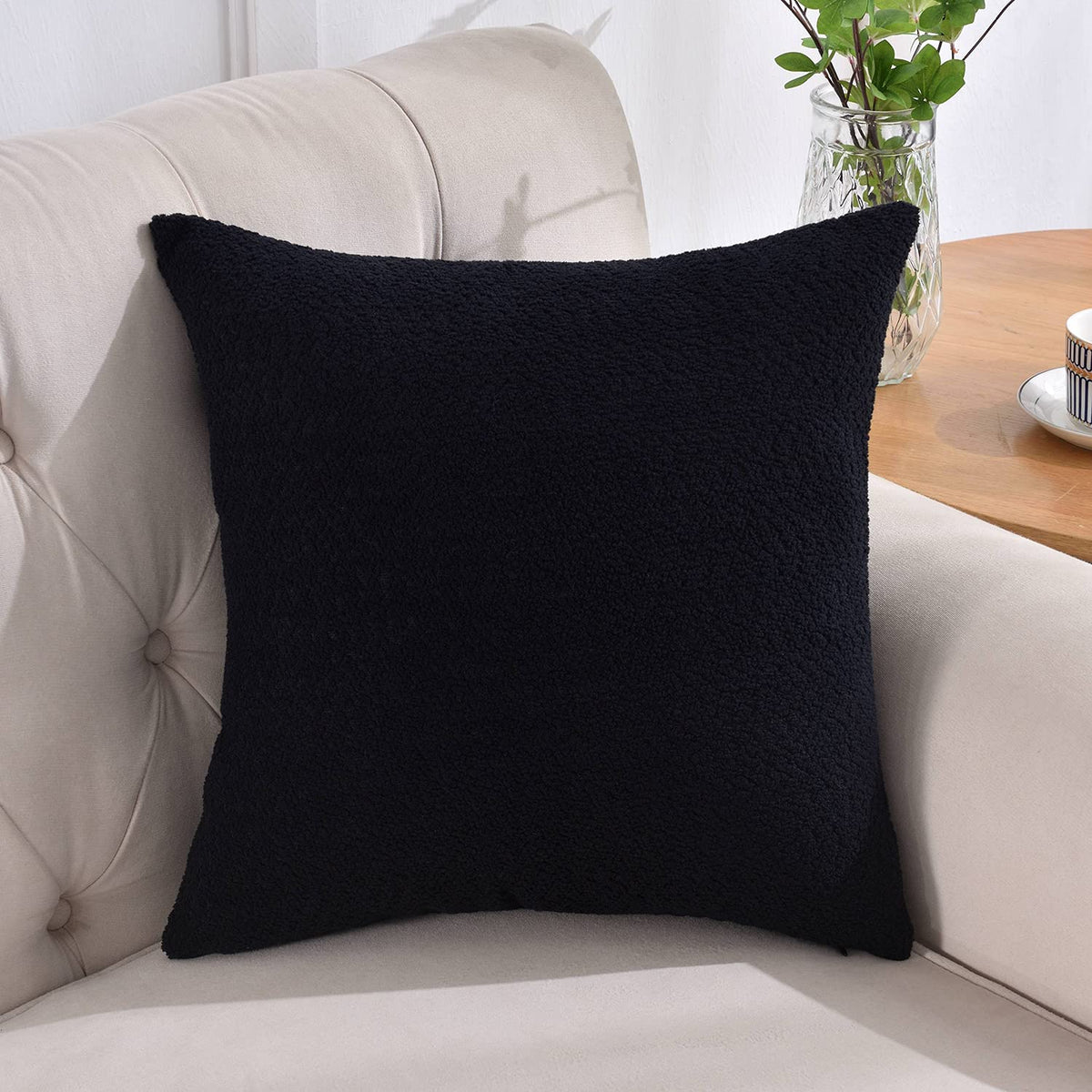 Rythome Pack Of 1 Cozy Boucle-Like Textured Throw Pillow Cover For Couch And Bed - 24'X24', Black