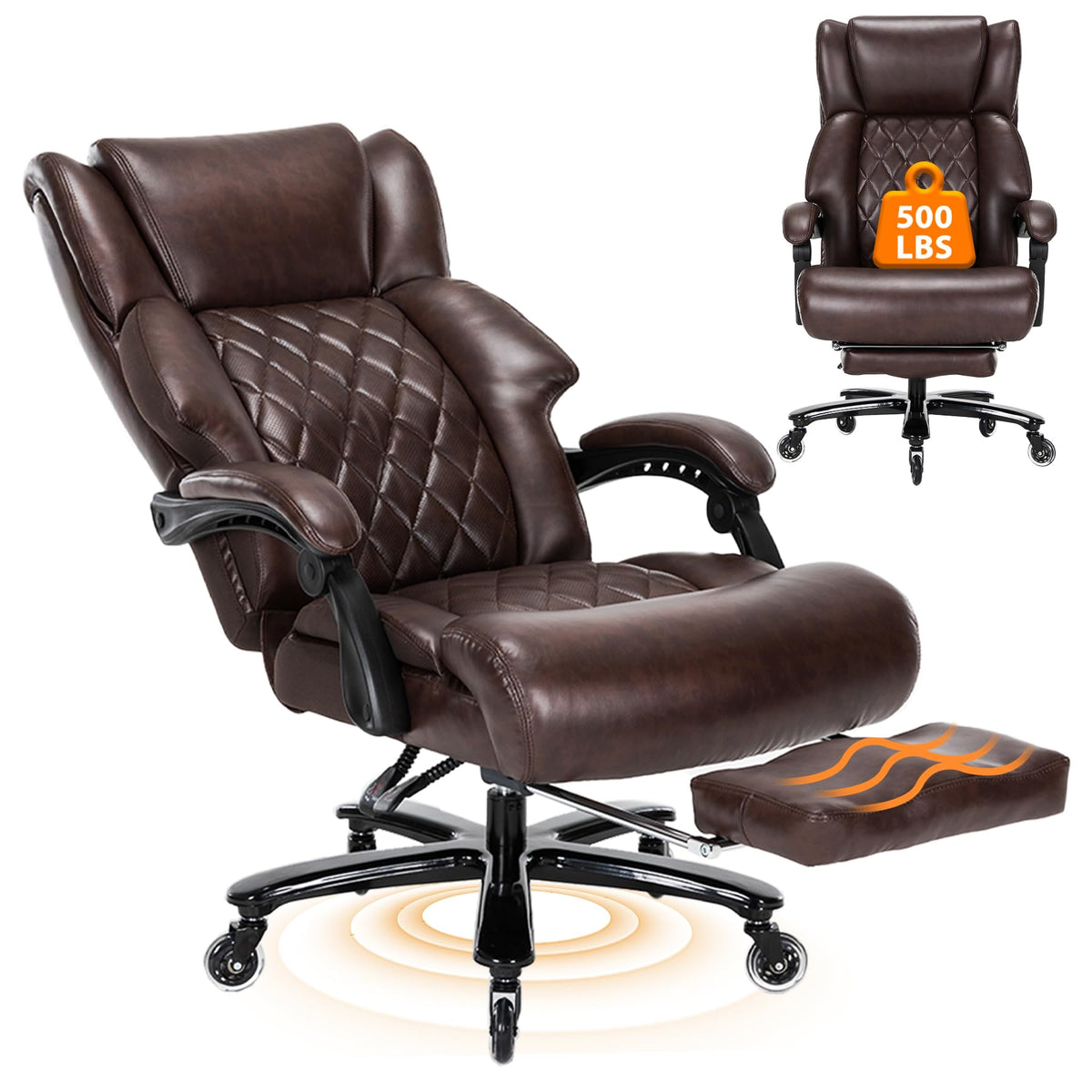 500 Lbs Big And Tall Office Chair With Foot Rest High Back Recline Ergonomic Chair For Heavy People, Executive Office Chair Comf