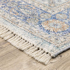 HomeRoots 509465 10 x 13 ft. Blue & Red Oriental Hand Loomed Stain Resistant Rectangle Area Rug with Fringe