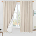 LAMIT 100% Blackout Linen Curtains for Bedoom, 68 Inches Linen Textured Thermal Drapes Back Tab and Rod Pocket Neutral Panels wi