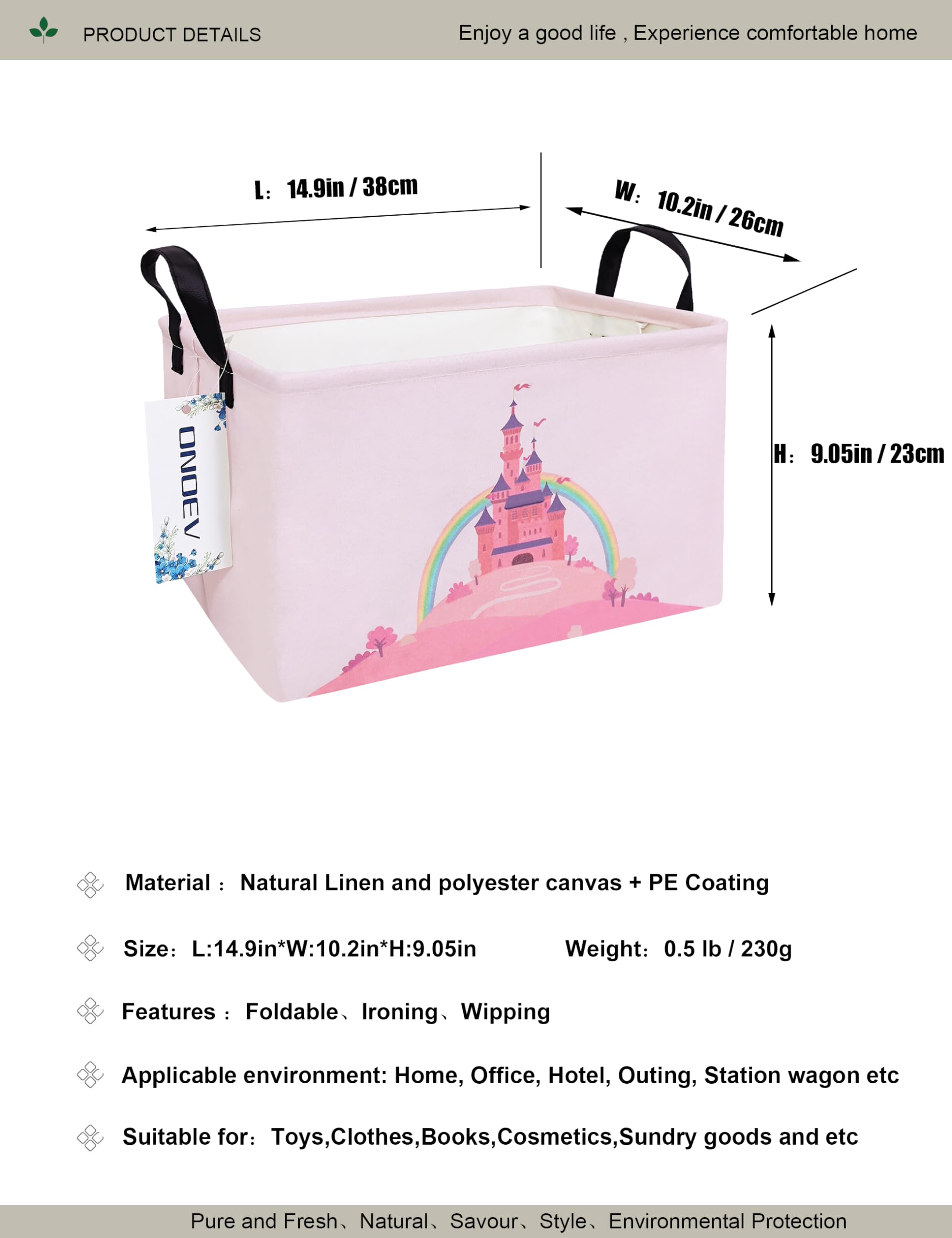 Onoev Rectangular Folding Laundry Basket,Waterproof Canvas Basket,Gift Basket,Suitable For Children'S Room,Office,Clothes,Toys S